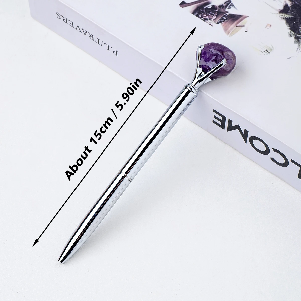 1PC Natural Crystal Tumble Stone Amethyst Gem Metal Pen Office Sign Pen Stationery For Students writing