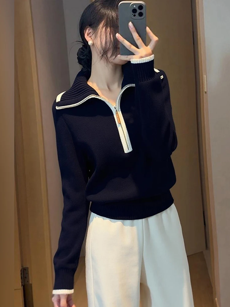 

Свободный вязаный свитер с длинными рукавами для женщин, осенне-зимний, модный, с цветными блоками, базовый топ, удобный, теплый, дышащий