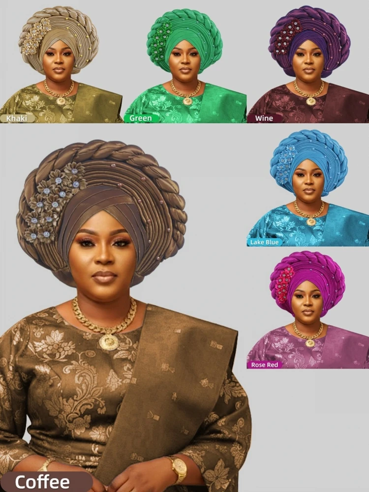 

Fashion Women Elastic Ruffle African Turban Cap Lady Head Wraps Nigeria Wedding Auto Gele Headtie Party Headgear Headwear Hat
