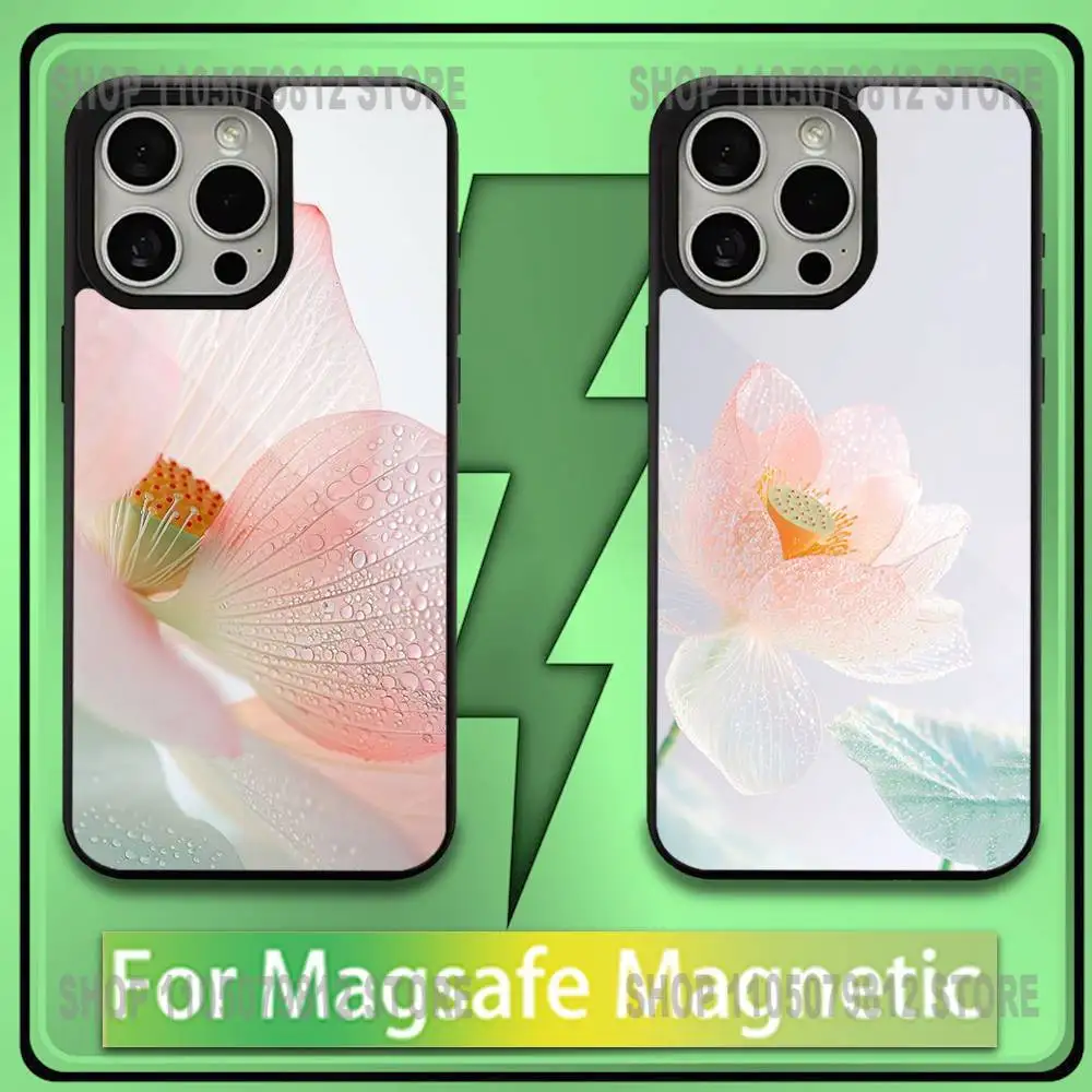 

Flowers Pink Lotus Poetic Phone Case For iPhone17,16,15,14,13,12,11,Plus,Pro,Max,Mini Soft Magesafe Magnetic Wireless Charge