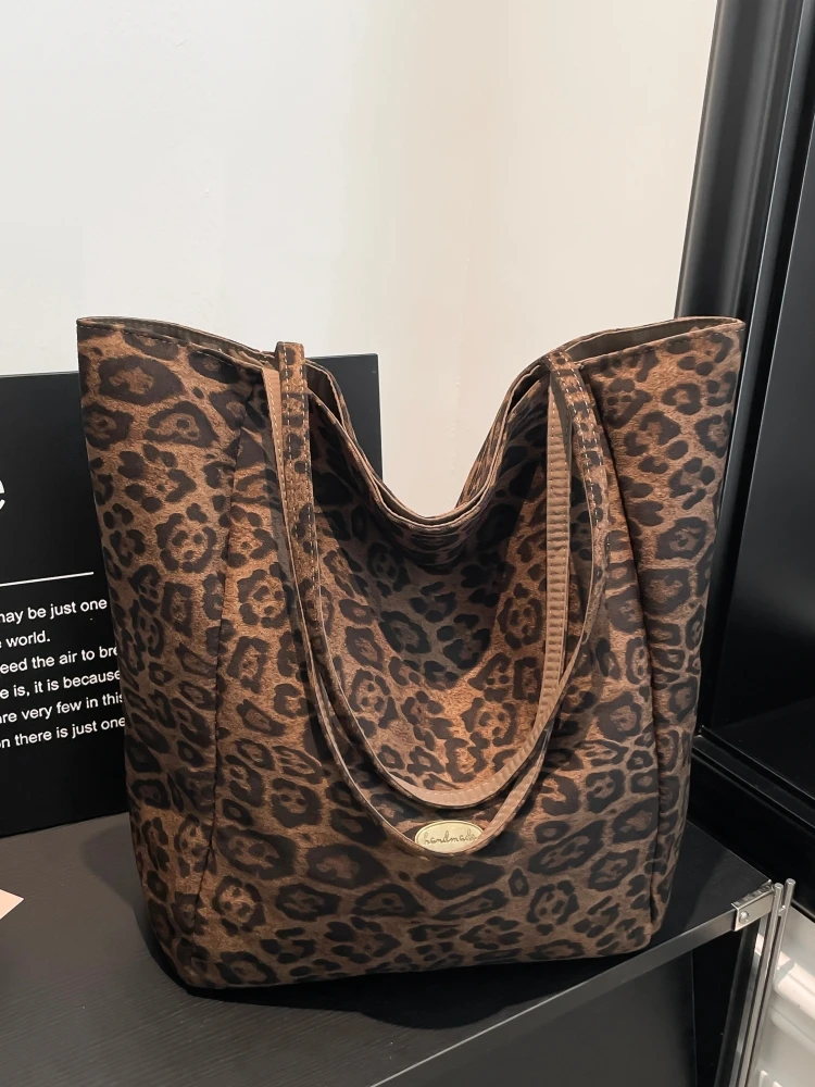 

Faionable Double-Sided Cloth Leopard Print Tote Bag Women's Casual Commuter oulder Bag Large Capaci Autumn Winter Handbag