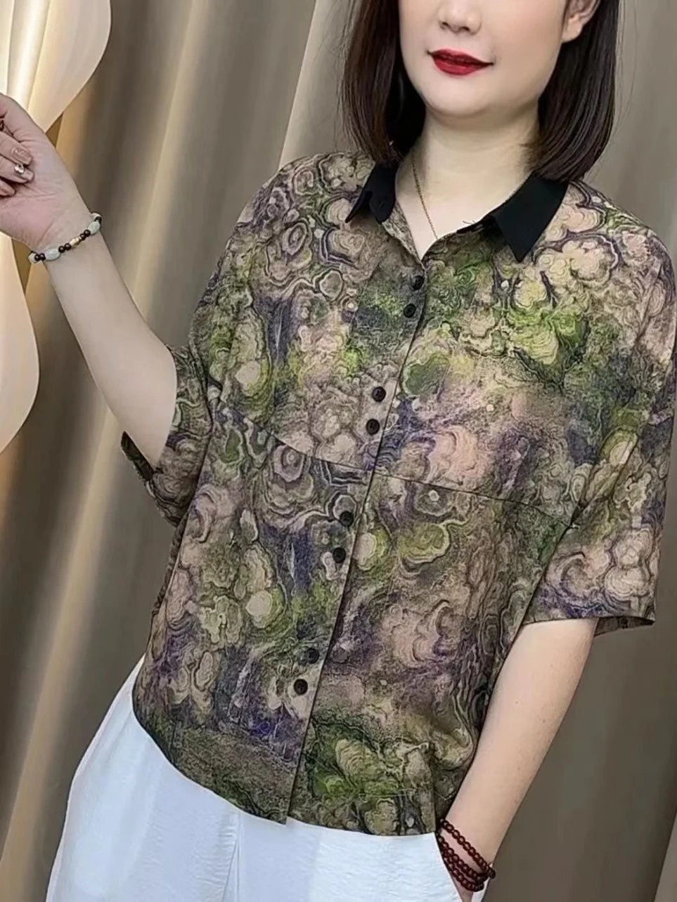 

Шелковая блузка с длинным рукавом для женщин, свободного кроя, больших размеров, с цветочным принтом, в повседневном стиле, осенняя коллекция