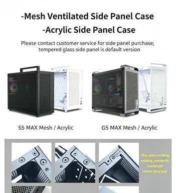 White Mid‑Tower Transparent Side‑Panel Empty PC Case, Compatible With MATX / ITX Motherboard and SFX Power Supply
