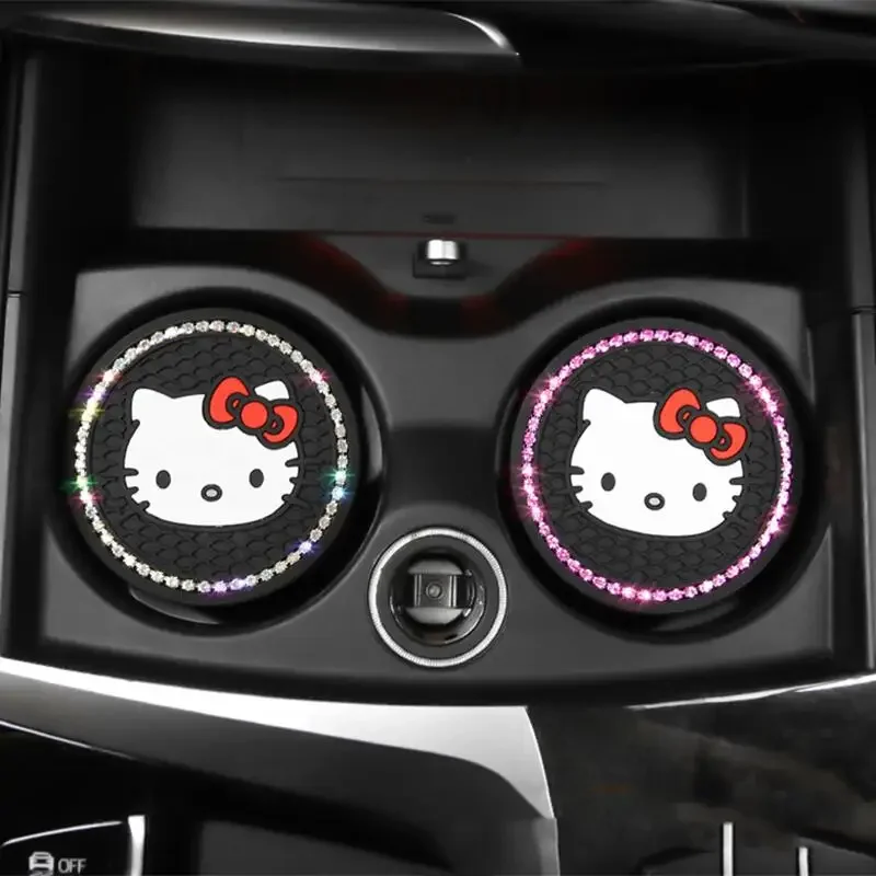 Sanrio Hello Kitty Water Cup Mat Cute Cartoon KT Cat Car Anti-skid Water Cup Pad Rhinestone Mosaic Automotive Supplies Gifts