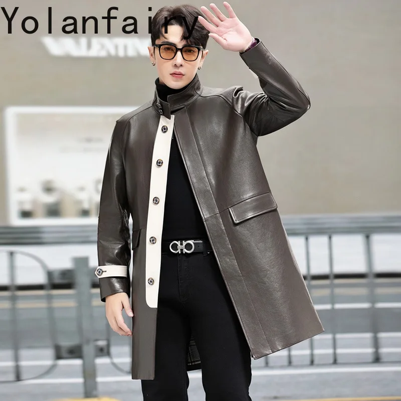 YOLANFAIRY Sheepskin Real Leather Jacket Mens Mid-long Trench Coat for Men Autumn 2024 Clothes Loose Coats Ветровка Мужская