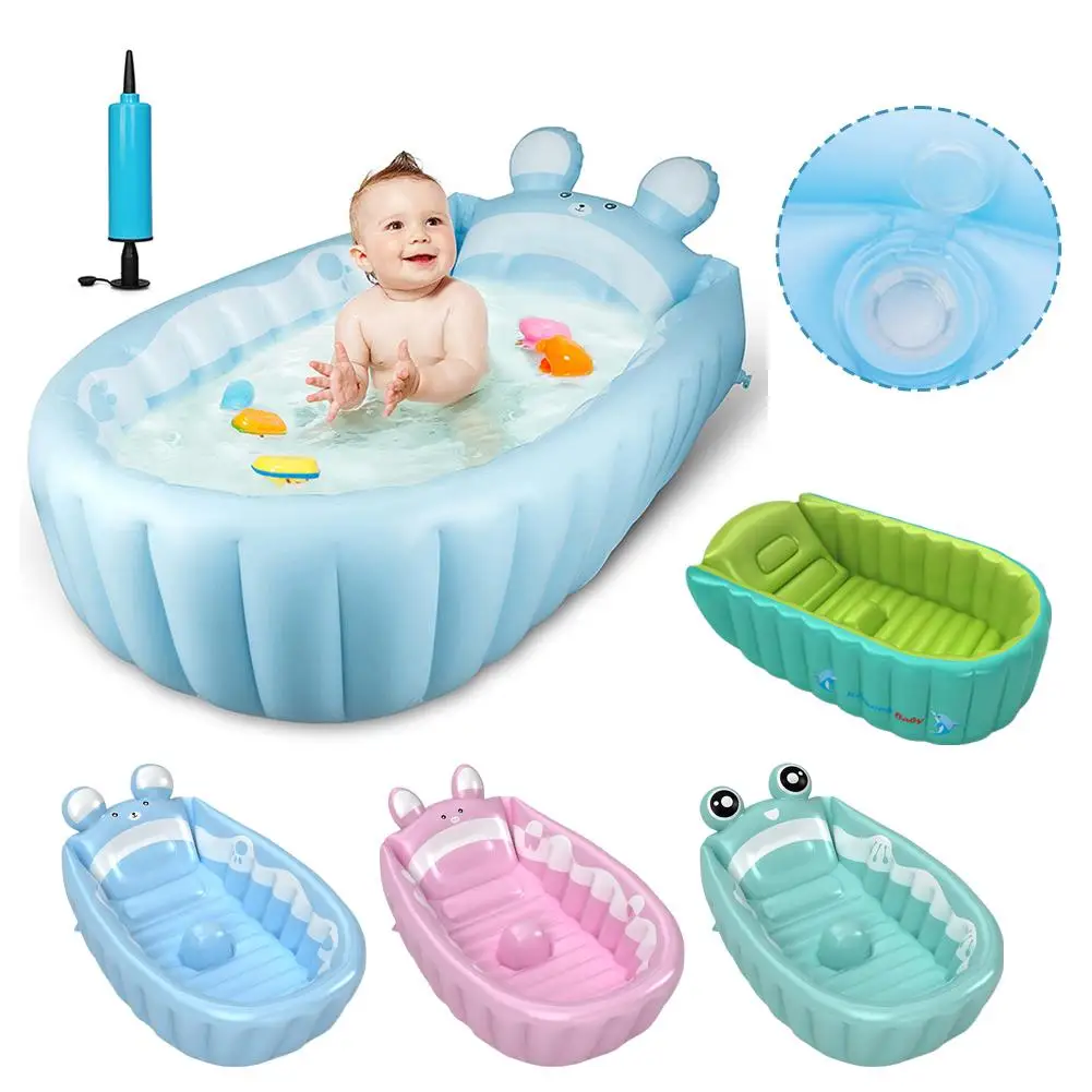 Bañera inflable plegable para bebé, lavabo de ducha inflable con fondo antideslizante suave y seguro para niños, bañera plegable portátil para viaje en casa