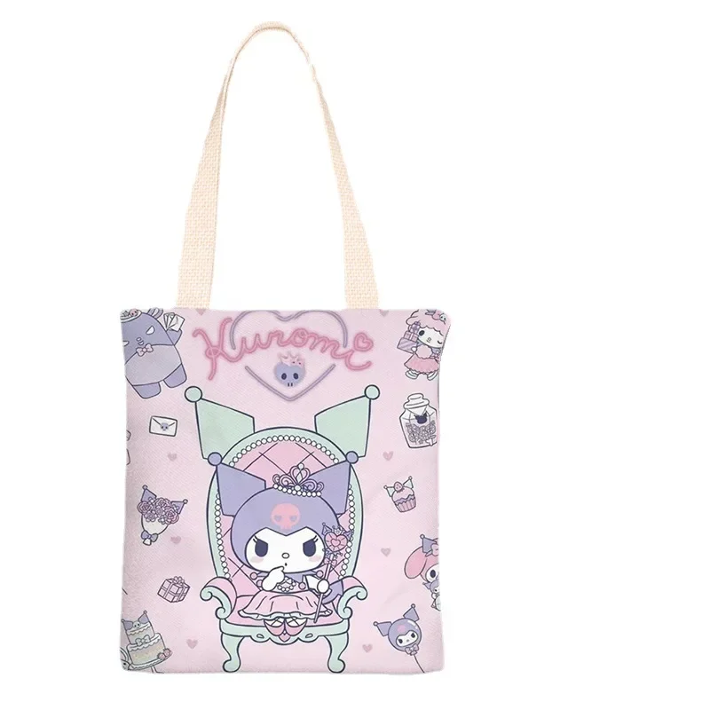 New Hello Kitty Kuromi Cartoons Shoulder Bags Sanrio Original Anime Printing Canvas Waterproof Cute Handbag Girls Birthday Gifts