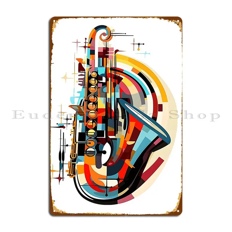 Constructivism Abstract Saxophone Print Metal Sign Plaques Funny Cinema Customize Designing Tin Sign Poster