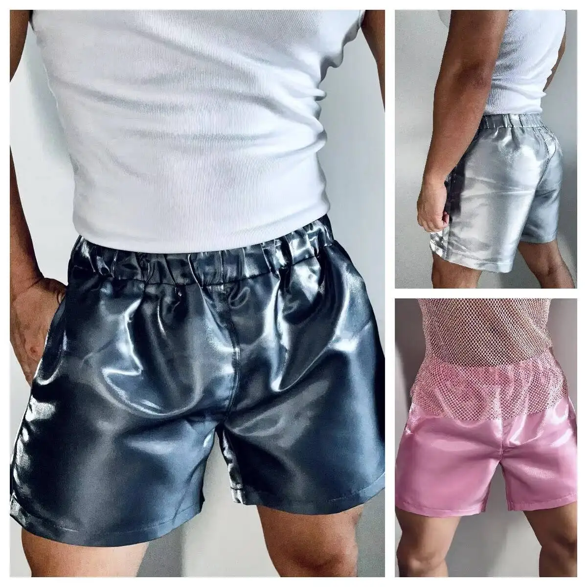 

Metal Glossy Plus Size Casual Party Club Bottoms Streetwear Pockets Outdoor Fitness Men's Shorts