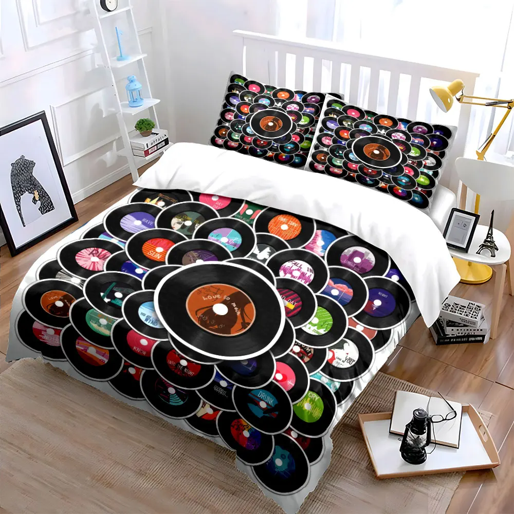 Vintage Vinyl Record Decorations Set Soft Skin-Friendly Bedding Set Includes 1 Duvet Cover And 2 Pillowcase, Gift