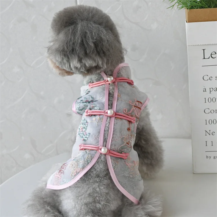 

Летняя легкая одежда для собак: новое китайское платье-ципао для тедди, бишонов, померанских шпицев