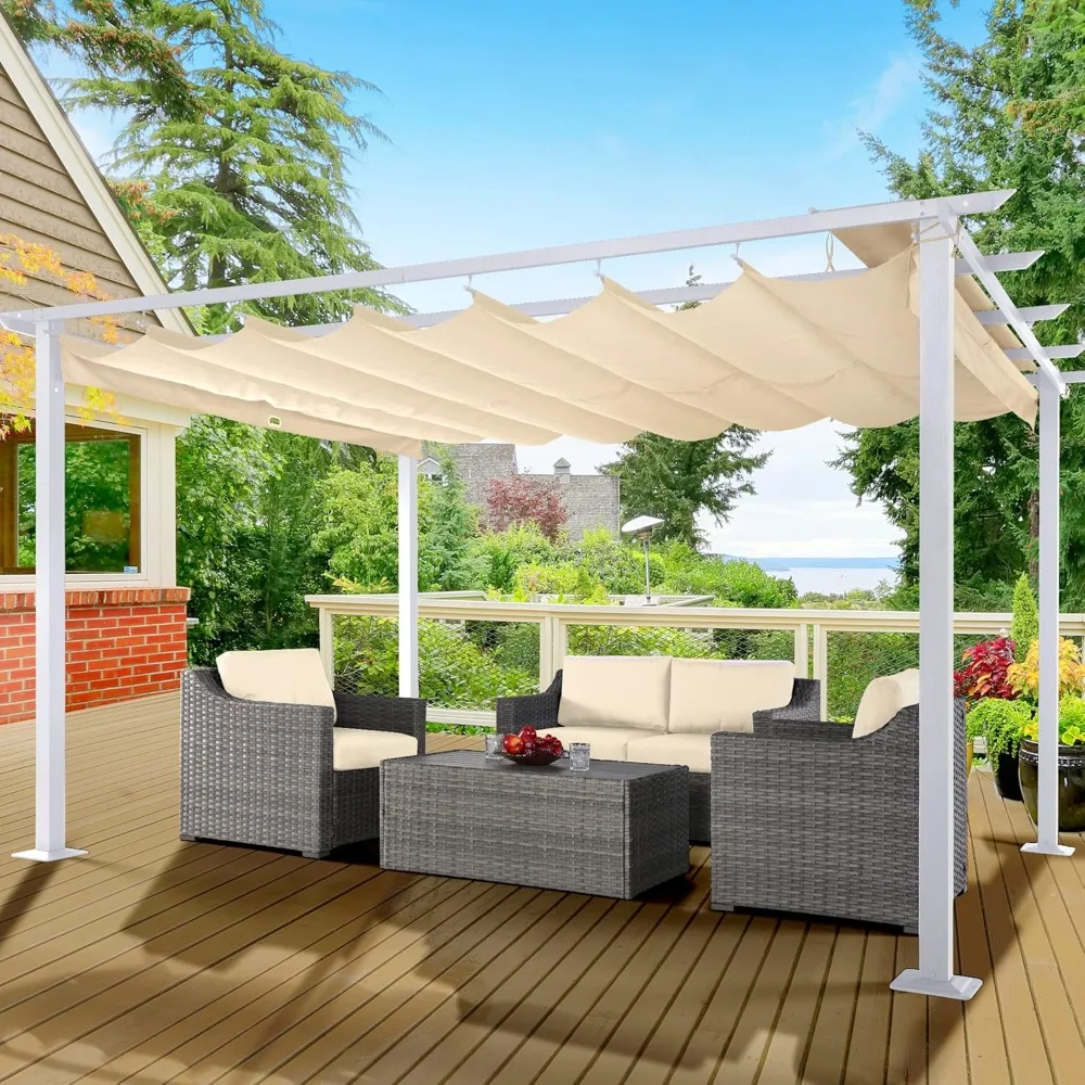 

Pergola Retractable Canopy with White Frame – Sun Shade for Backyards, Gardens & Patios, Outdoor Use