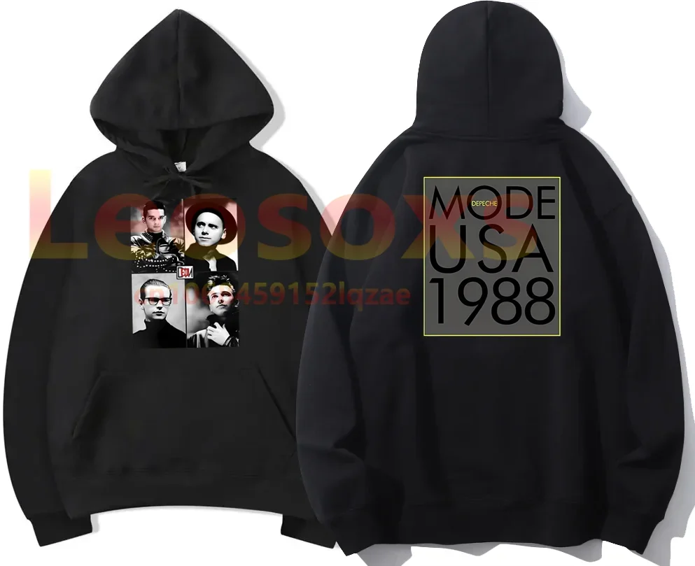 Men Pop Band Polyester Hoodie Depeche Cool Mode Black Stylish Casual High Quality Print Comfortable Fit Suitable for All Seasons