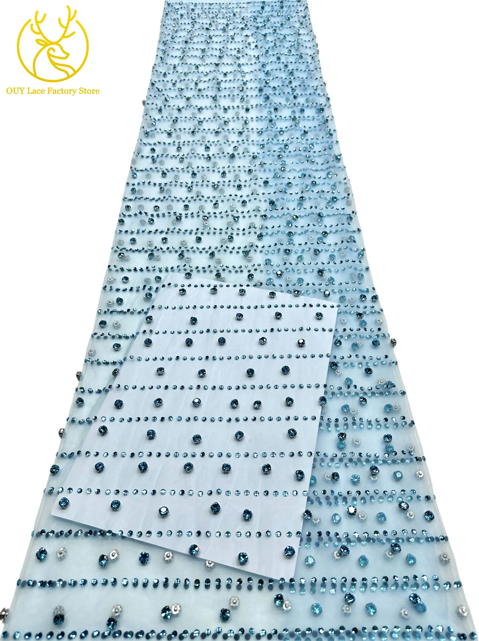 Grüner Neuer Stil Österreichischer Diamant-Tüll-Netzstoff 5 Yards Afrikanischer Spitzenstoff Bunter Strass-Netzstoff für Hochzeitskleider – Detail 17