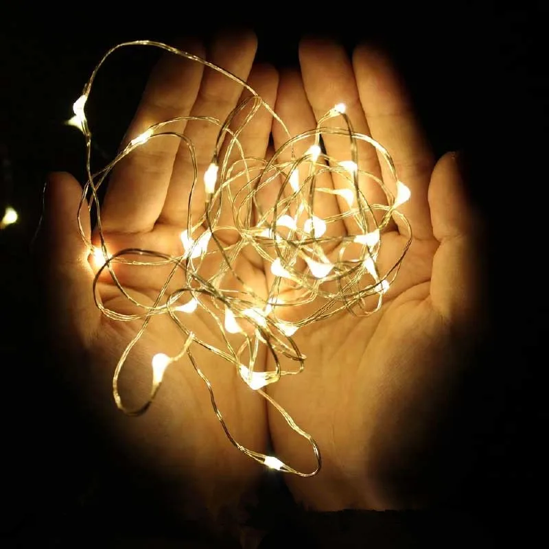 Festoon LED Silver Wire Light String Battery Wedding Holiday Fairy Garland Lights for Bedroom Halloween Christmas Decoration