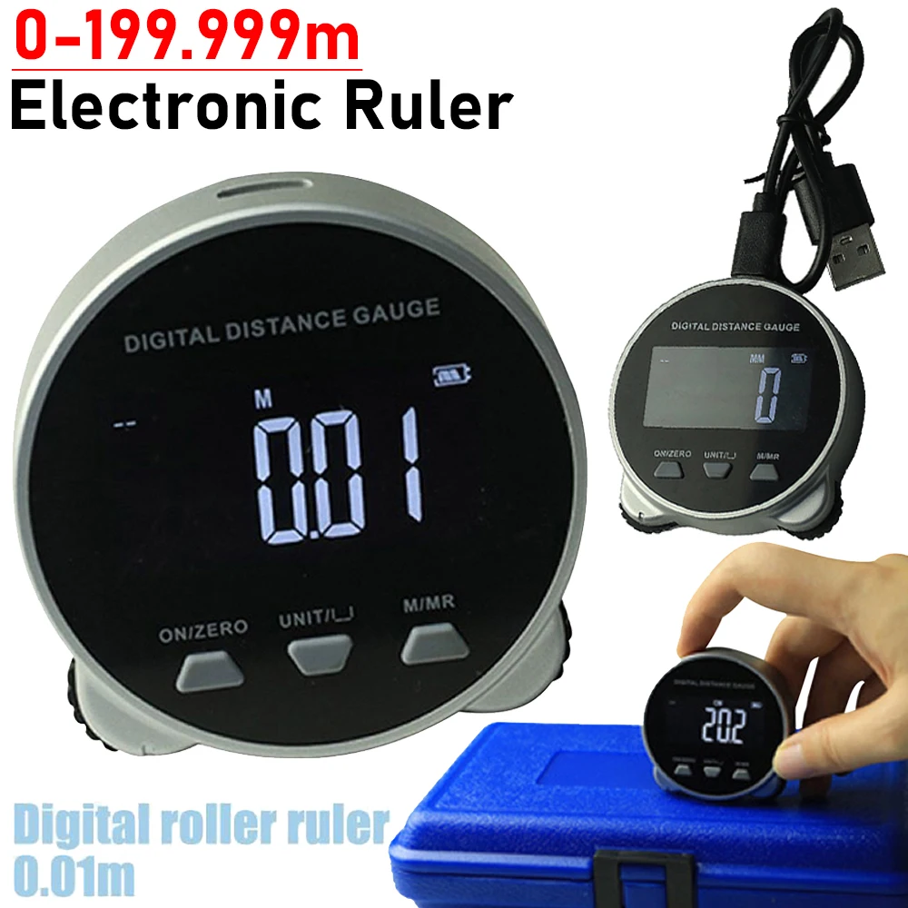 LCD Display Digital Ruler Type-C Electronic Tape Measure 0-199.999m High Accuracy Handheld Length Measuring Tool