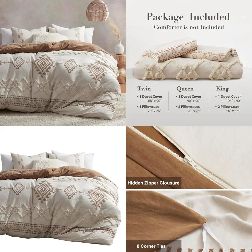 

Комплект пододеяльников в стиле бохо, королевский размер, бежевый и терракотовый цвет, комплект постельного белья из микрофибры, прочный и очень мягкий пододеяльник C