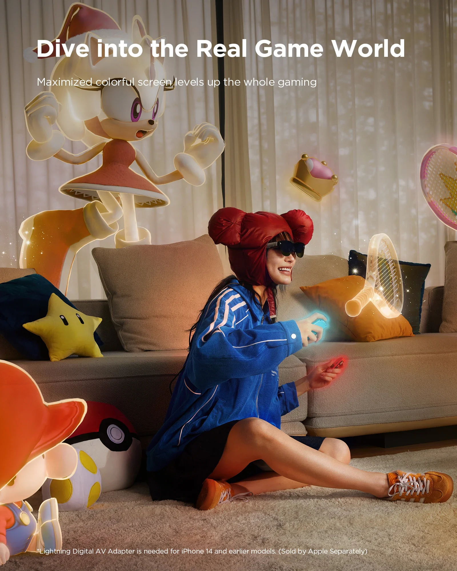 TCL RayNeo HDMI-متوافق مع النظارات ومحول الشحن لمحول نظارات RayNeo AR إلى وحدات التحكم بالألعاب، والكمبيوتر الشخصي، وهدية iPhone