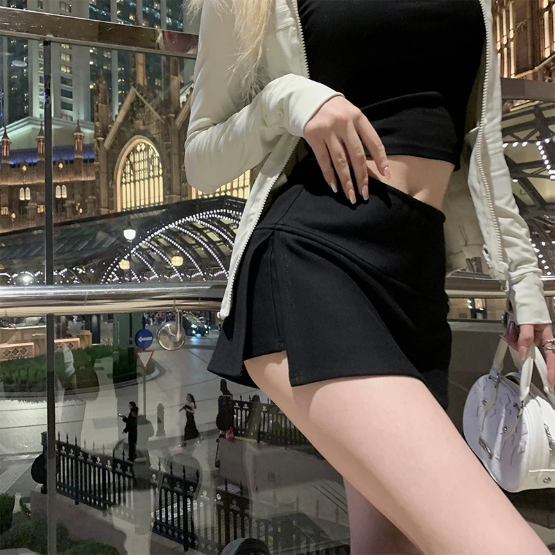 Gidyq Women Sexy Mini Skirts Summer Korean Fashion Female Slim Slit Skirts Y2K Casual All Match Student A Line Skirt New