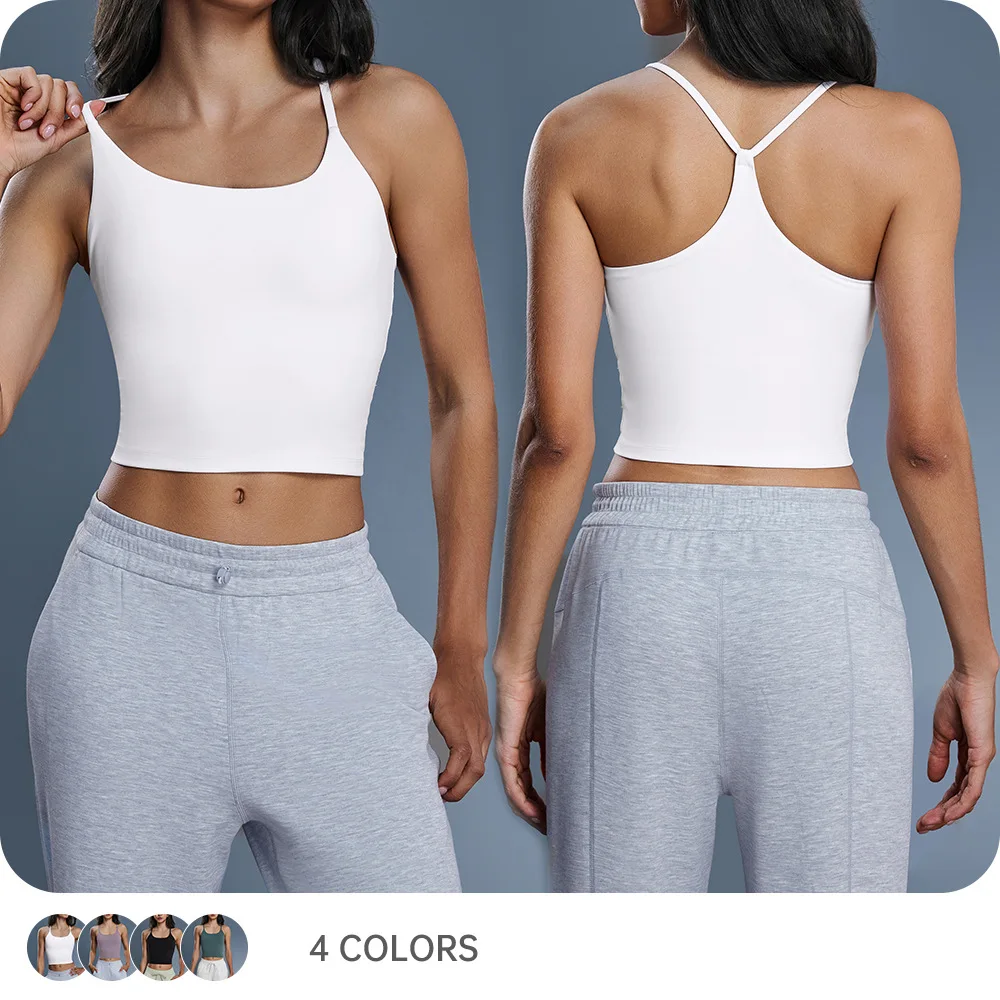 Women Yoga vest Y-Back Racerback Sports Tank Top Built-in Padded Bra Slim Fit Crop Top Workout Gym Fitness Camisole Activewear