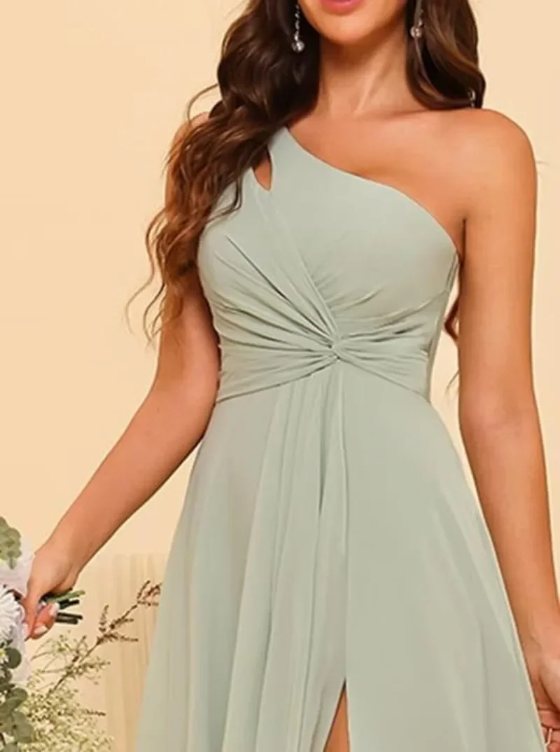 Customized Chiffon Bridesmaid Dress Pleated One Shoulder Long Formal Dresses For Women With Slit 2024 New Spring Vestidos De Fie