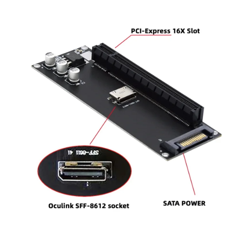 Adaptador BOFF- PCIe a SFF-8611, adaptador Oculink SFF-8611 a PCIe PCI-Express 16X 4X con puerto de alimentación SATA para gráficos de placa base