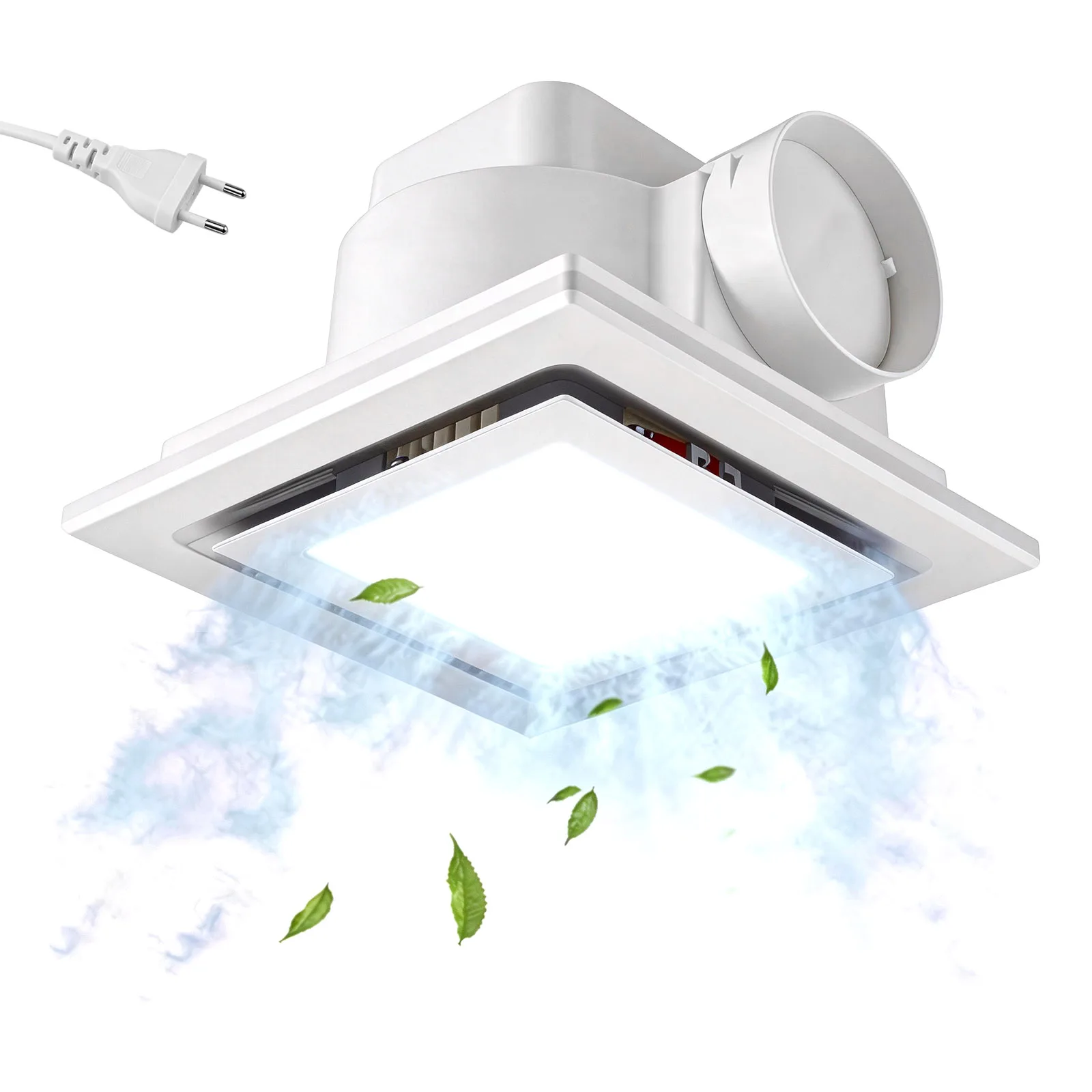 

22W Ceiling Exhaust Fans 25x25cm With LED 3 Lights Color Changeable Ultra Quiet 38dB Suitable For Bathroom Kitchen Easy Install