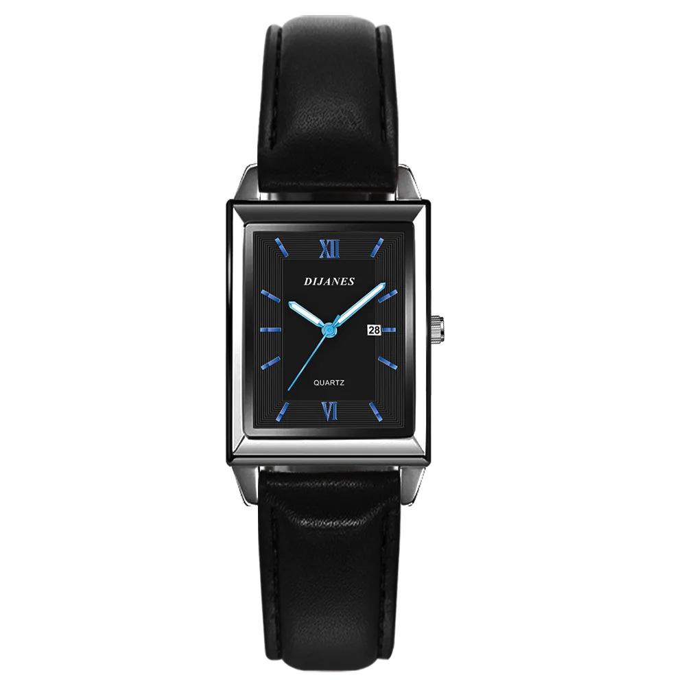 New casual leather men's watch square quartz watch Korean version student watch calendar watch