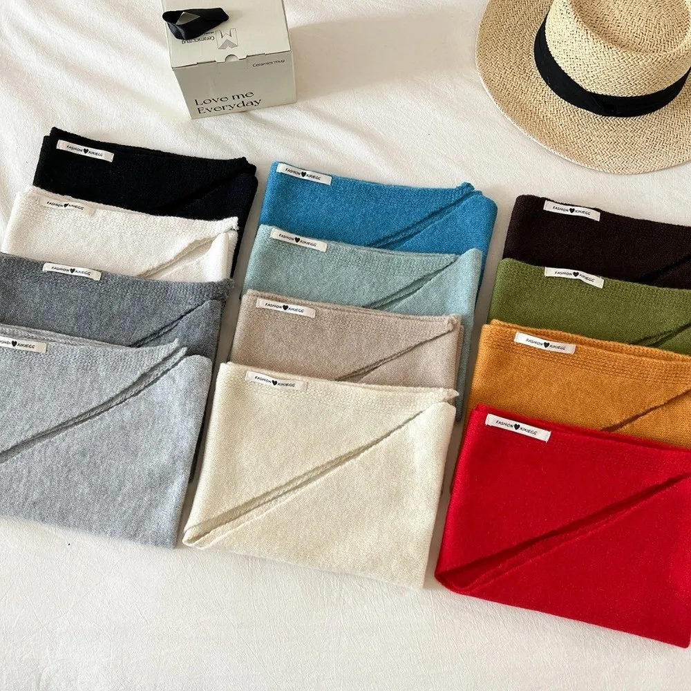 Sweet Solid Color Knitted Triangle Scarf Wool Triangle False Collar Neck Wraps Windproof Cross Neckerchief Girl