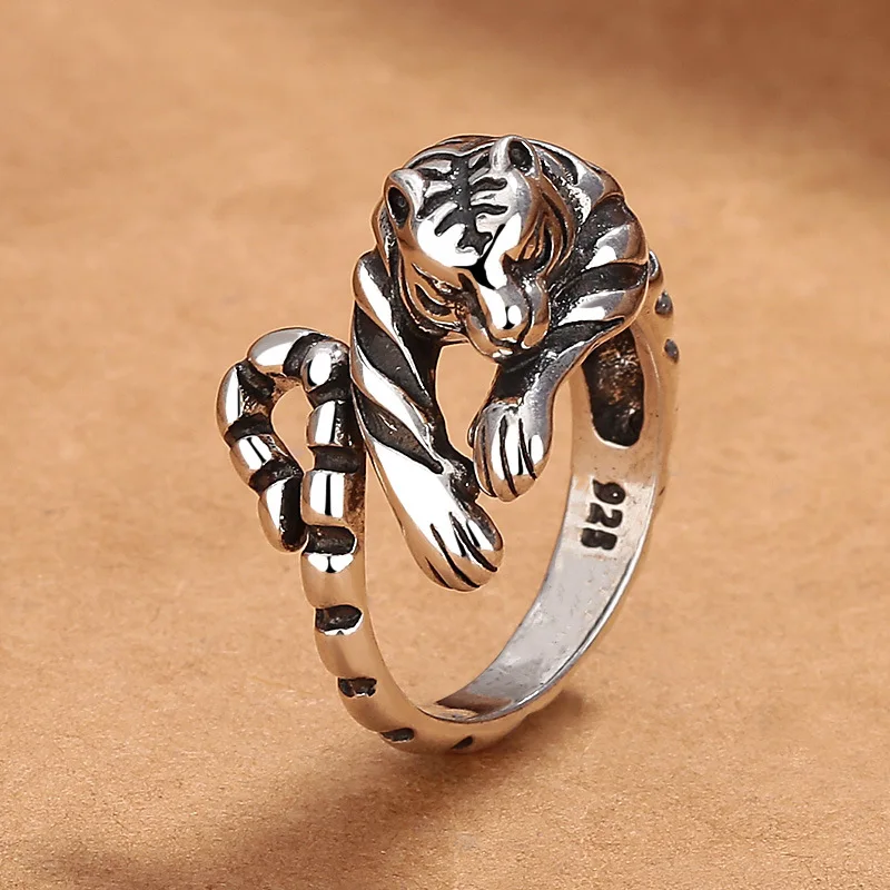 Anillos Punk Vintage para hombres y mujeres, anillos de tigre feroz con apertura ajustable, Color dorado y plateado, joyería Animal, regalo, accesorios al por mayor