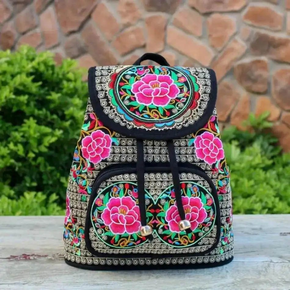 1 Pcs National Embroidery Women Shopping Cover Backpacks!Nice Floral Embroidered Lady Bohemian Backrack Top-sale Canvas Backpack