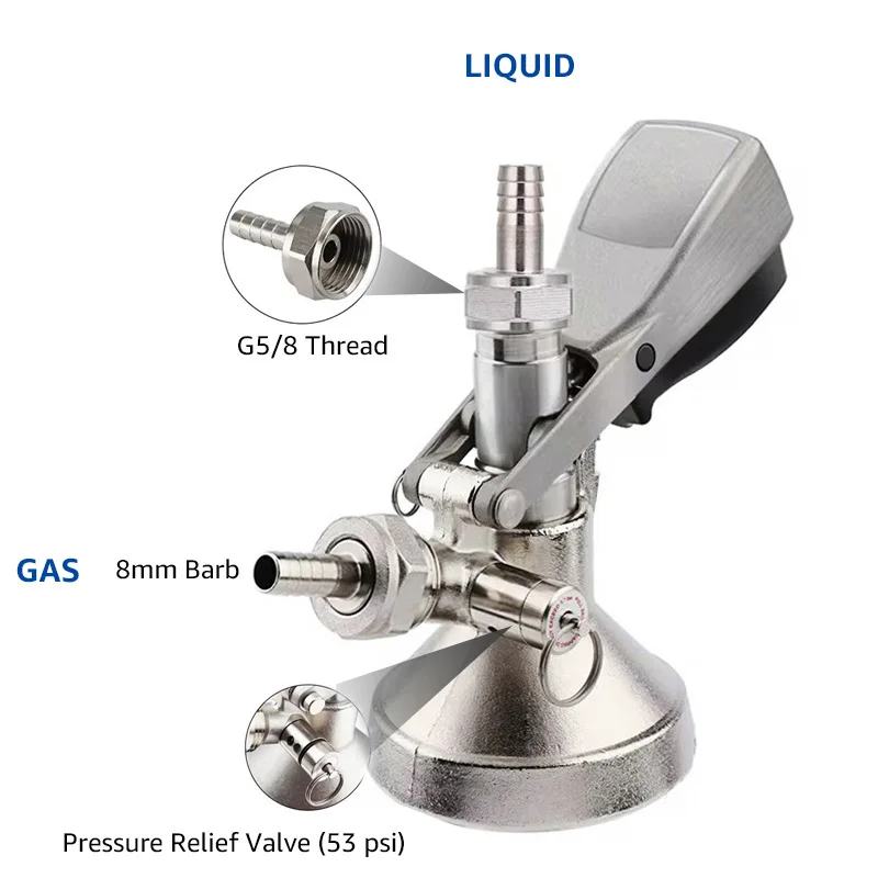 A Type/ G Type Beer Keg Coupler,Draft Beer System Keg Tap Dispenser European Standard Cornelius Keg Coupler with Quick Connector