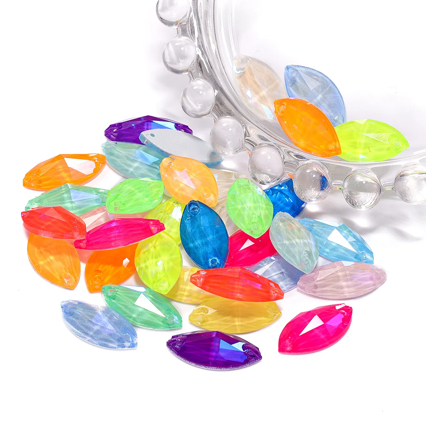 QIYI Navette Neon Color Glass Sew On Rhinestone Sewn Rhinestone Crystal Stone DIY Sewing Accessories for Clothing Dressing