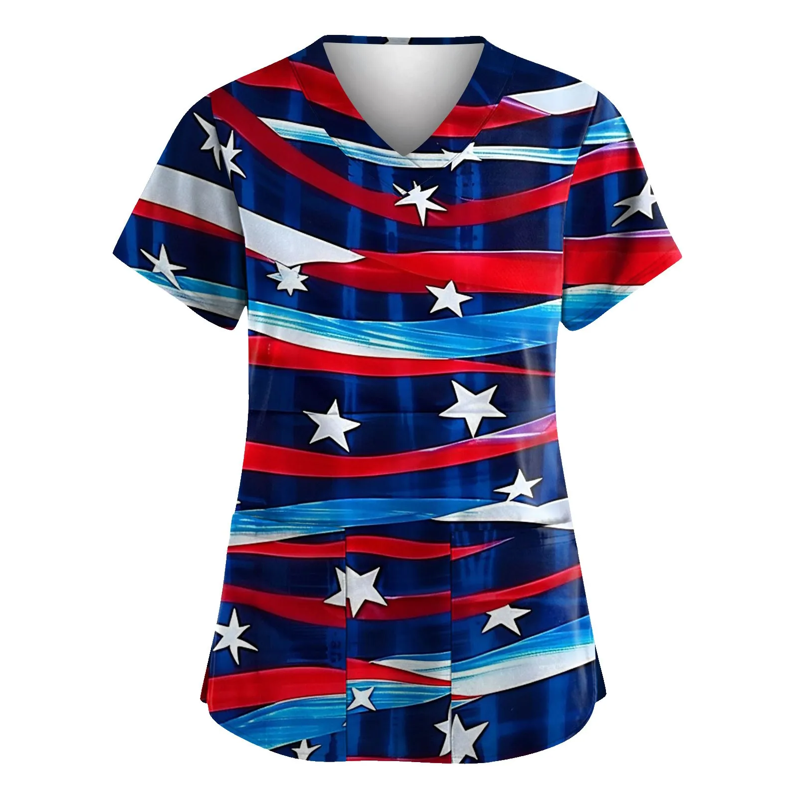 Uniforme d'infirmière pour femmes, uniformes médicaux de poche à col en V College en 3D pour la fête de l'indépendance, uniforme de soins infirmiers de dessin animé, 2024