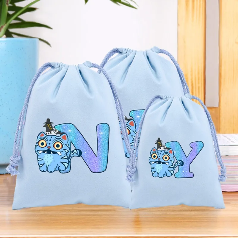 

Kpop Demon Hunters Blue Gifts Bags Cartoon Anime Pattern Letter A-Z Print Birthday Gift Drawstring Bag Can Store Accessories New