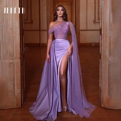 JEHETH One Shoulder ASYM Bodice With Crystals Beading Prom Dress See Through Purple Elegant Evening Dress vestidos de noche