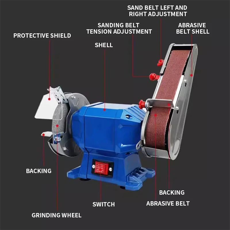 400W Benchtop grinding wheel belt machine Household knife sharpener Polishing belt machine Edged woodworking metal grinding tool