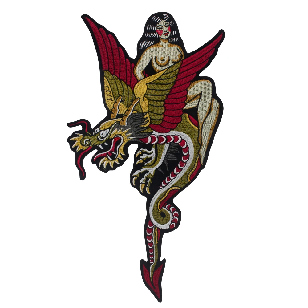 Large Punk Snake Skull Octopus Patches Big Monsters Beauty Dragon Girl Tiger Embroidery Iron on Clothing Motorcycle Applique Bac