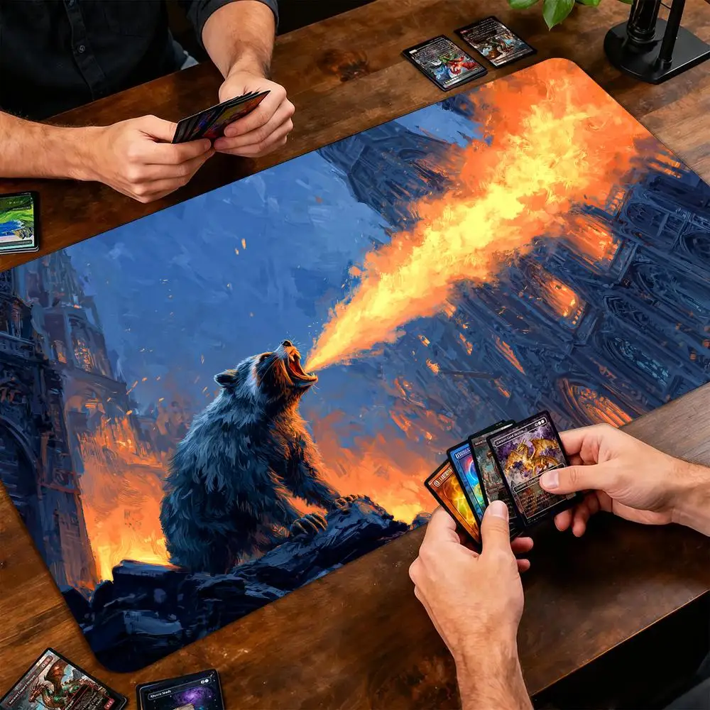 Fantasy Fierce Raccoon TCG Playmat Magic Card Battle Mat Non-Slip Durable 35X60CM Commander playmat Board Game Mat for TCG