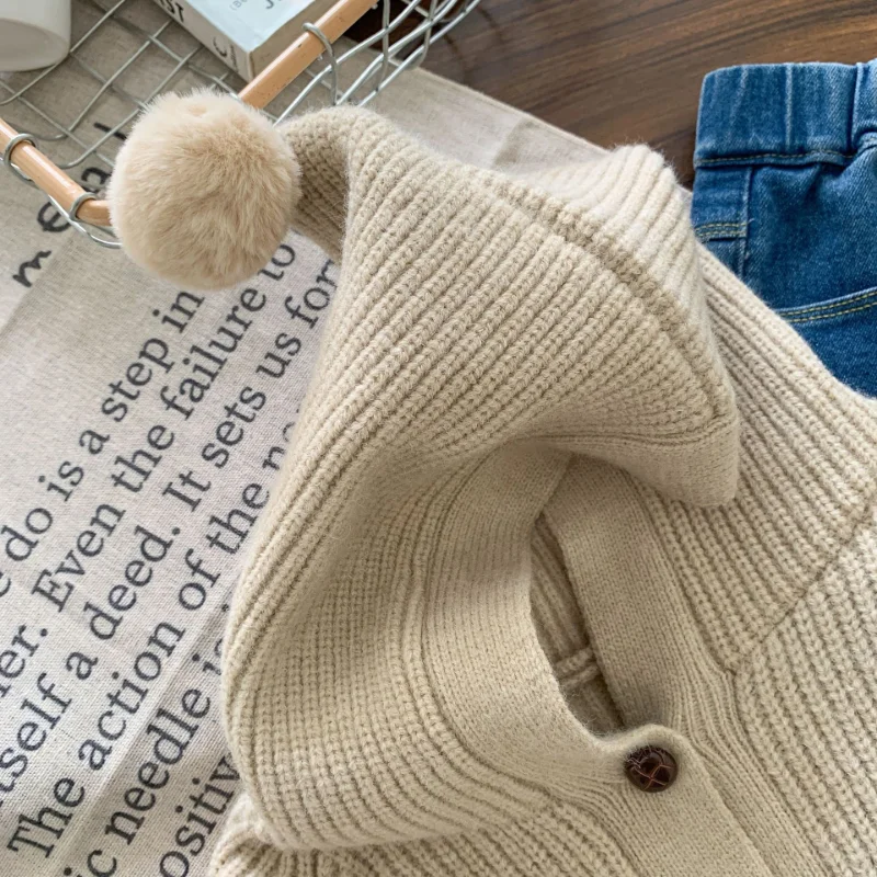 Autumn Baby Boy Hooded Knitted Sweater Jackets Kids Cotton Clothes Spring Toddler Girls Solid Color Cardigan Children Coat 0-7Y