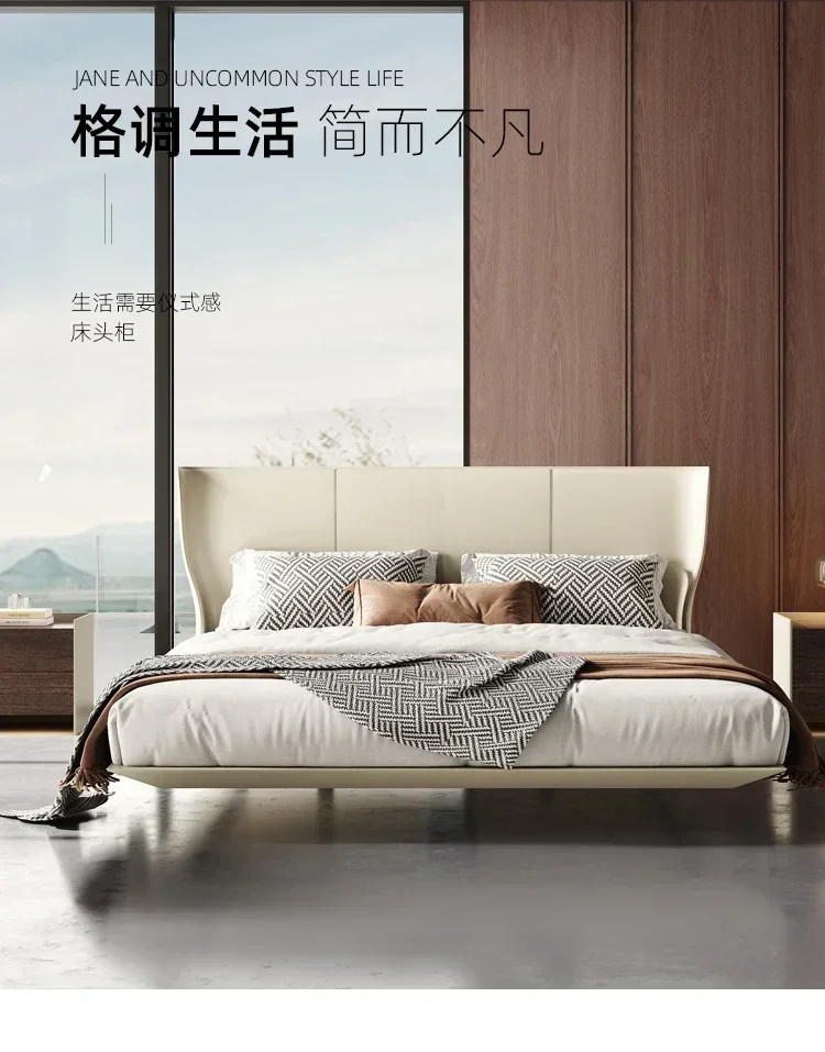 Light Luxury Minimalist Bedroom Italian Modern Bedside Table Designer Model Light Luxury Saddle Leather Bedside Table