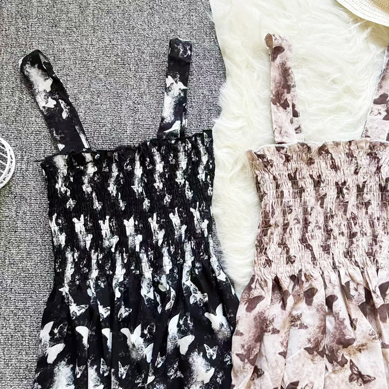 Vestidos con estampado Floral para mujer, vestido elegante ajustado sin mangas con tirantes finos, bata acampanada de cintura alta para mujer 2025