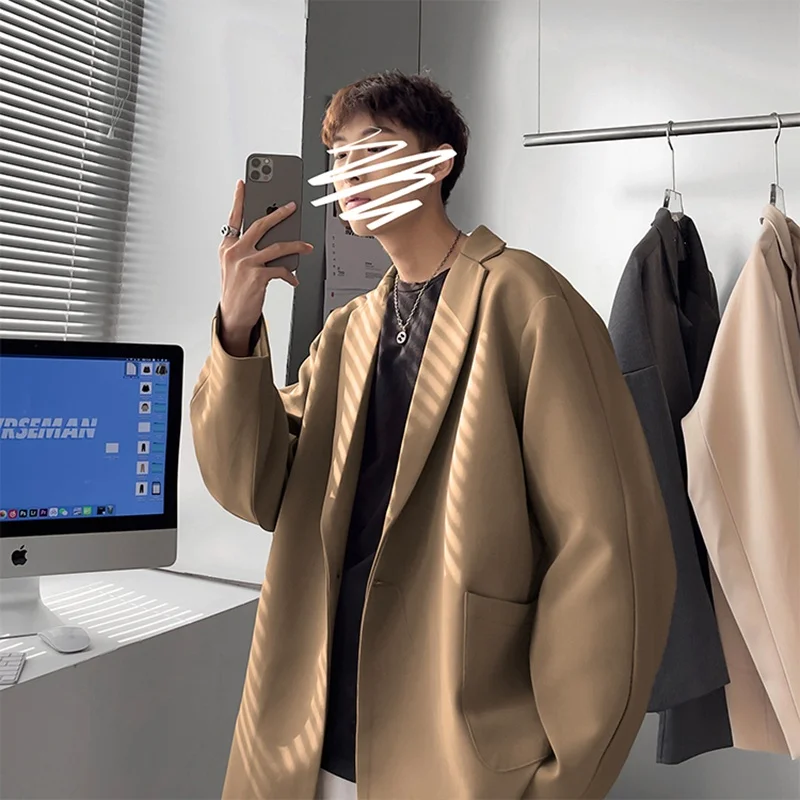 

2024 New Vintage Men's Casual Suit Jaet Hip Haome Light Maturi Sle Oversize Leisure Western Wear Trendy Brand