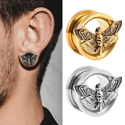 Vankula 2PCS Stainless Steel Ear Gauges Plugs Death Moth Teardrop Double Flared Tunnels Plugs Stretcher Plugs Piercing Jewelry