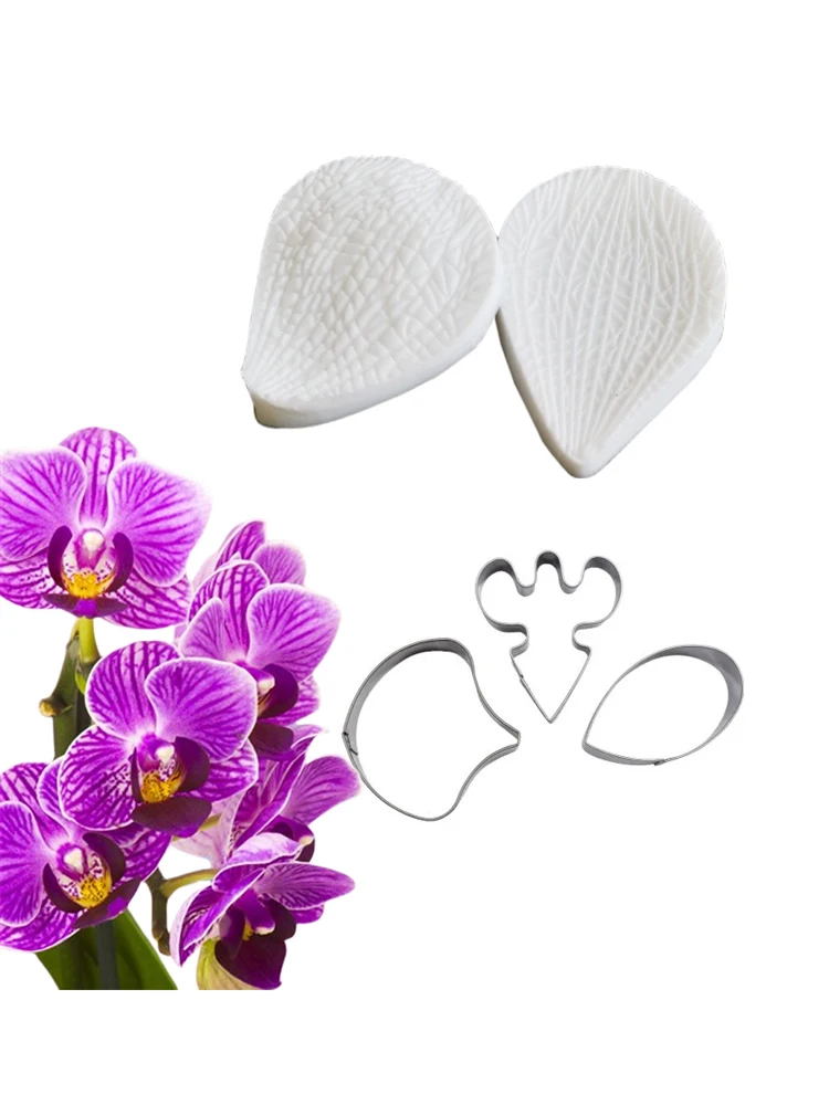 5PCS  Orchid Petal Veiners &Cutters Silicone Mould Chocolate Fondant Sugar Paper Clay Cake Decorating Tools форма для випікання