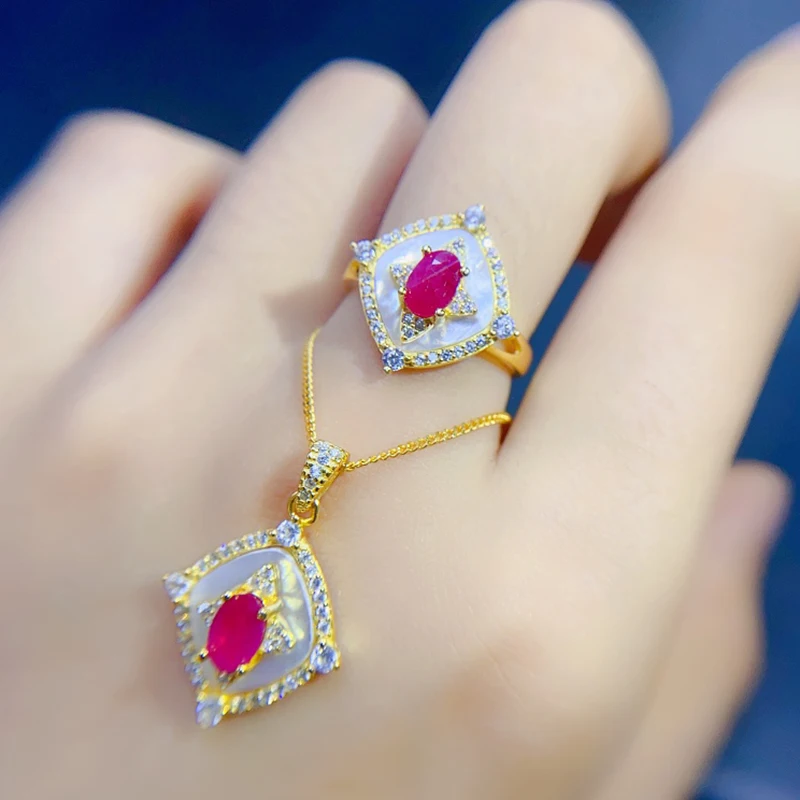 

Natural Ruby jewelry sets for women rings pendant silver 925 luxury gem stones 18k gold plated free shiping items