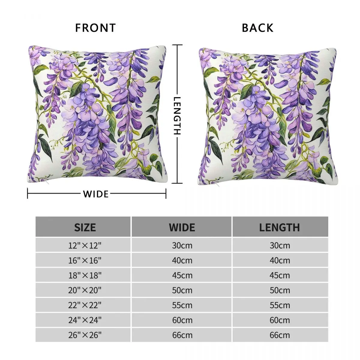 Wisteria Floribunda Glicinia Square Pillowcase Polyester Linen Velvet Printed Zip Decor Car Cushion Cover Wholesale 45x45
