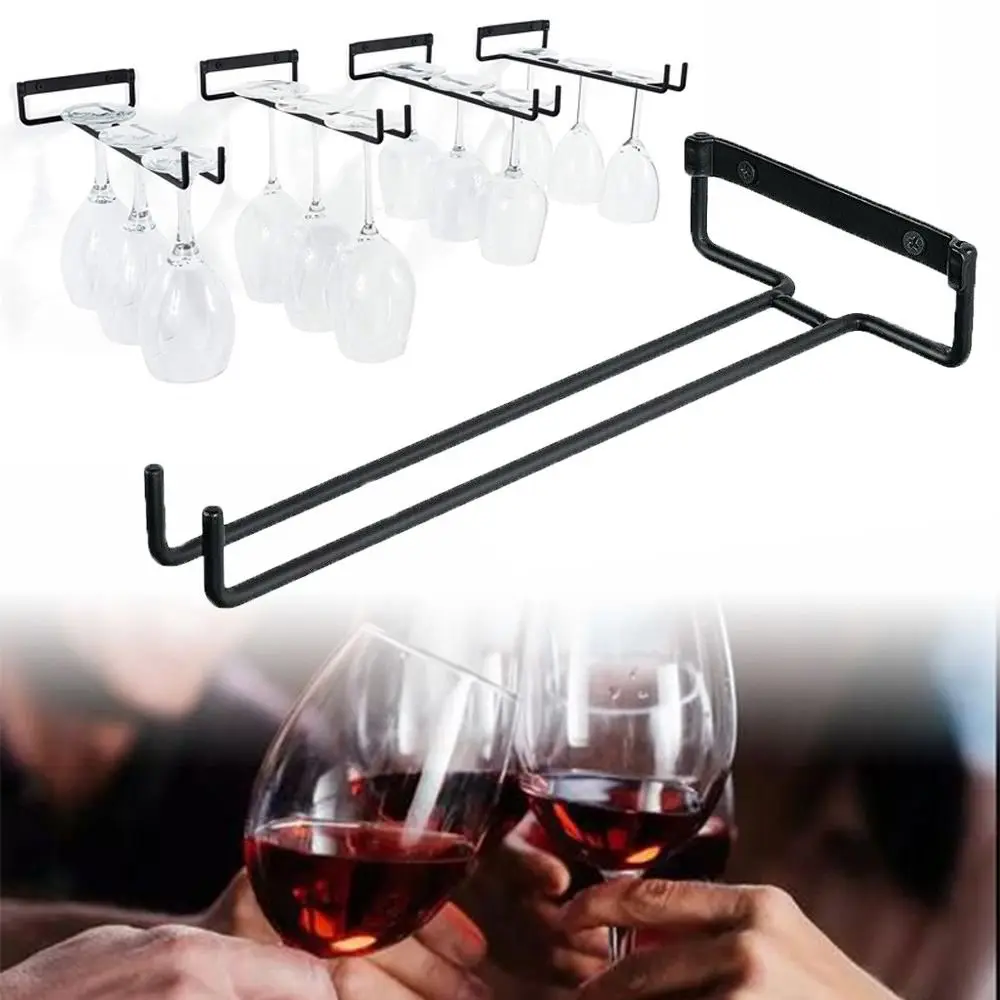 Durable Iron Bar Stemware Holder Wall Mounted Black Wine Glass Holder Goblet Hanging Rack Home