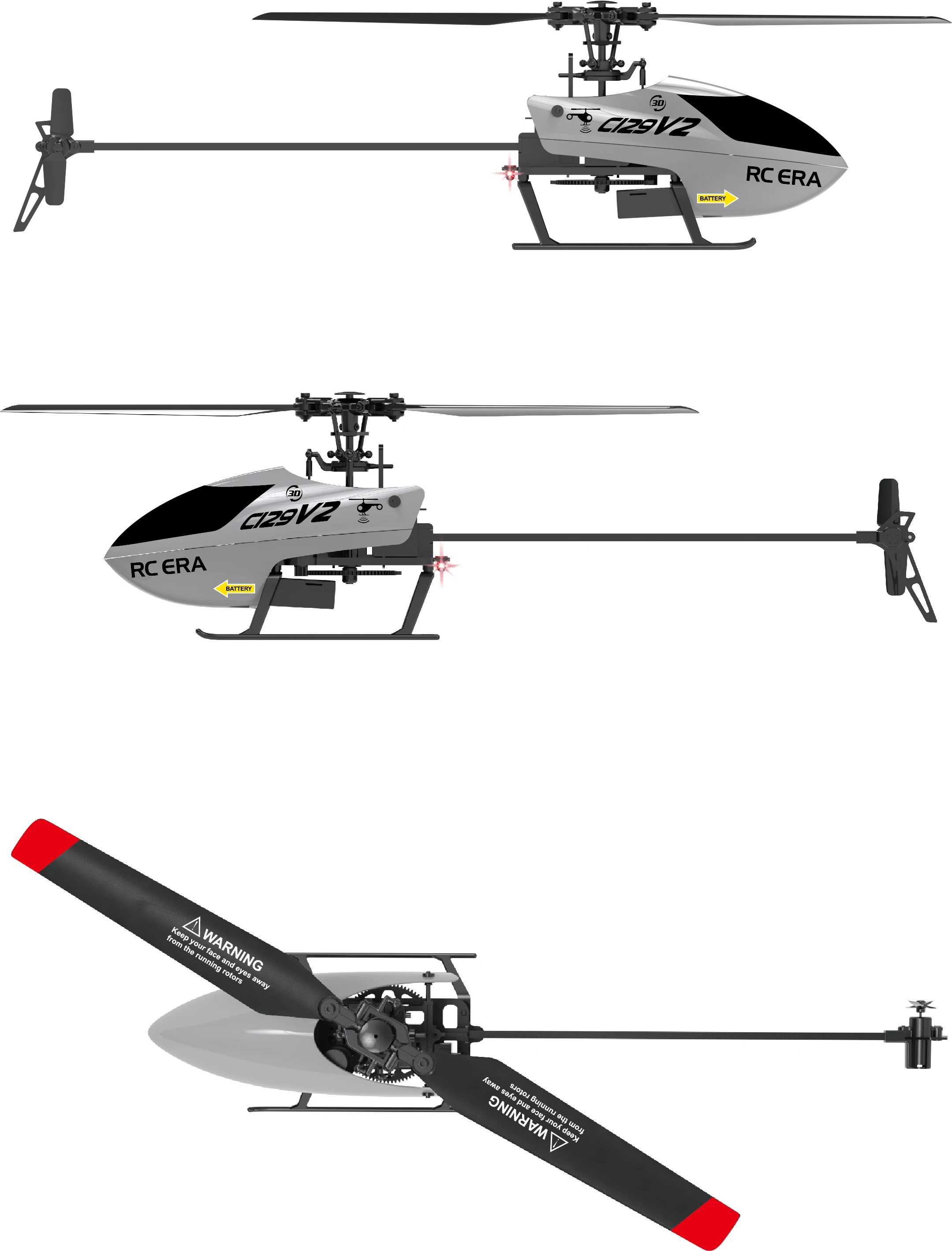 Helikopter RC C129 V2 4-kanałowy RTF, żyroskop 6-osiowy, start/ładowanie jednym przyciskiem, tryb 6G, bateria 3.7V, nadajnik, silnik bezrdzeniowy, część.