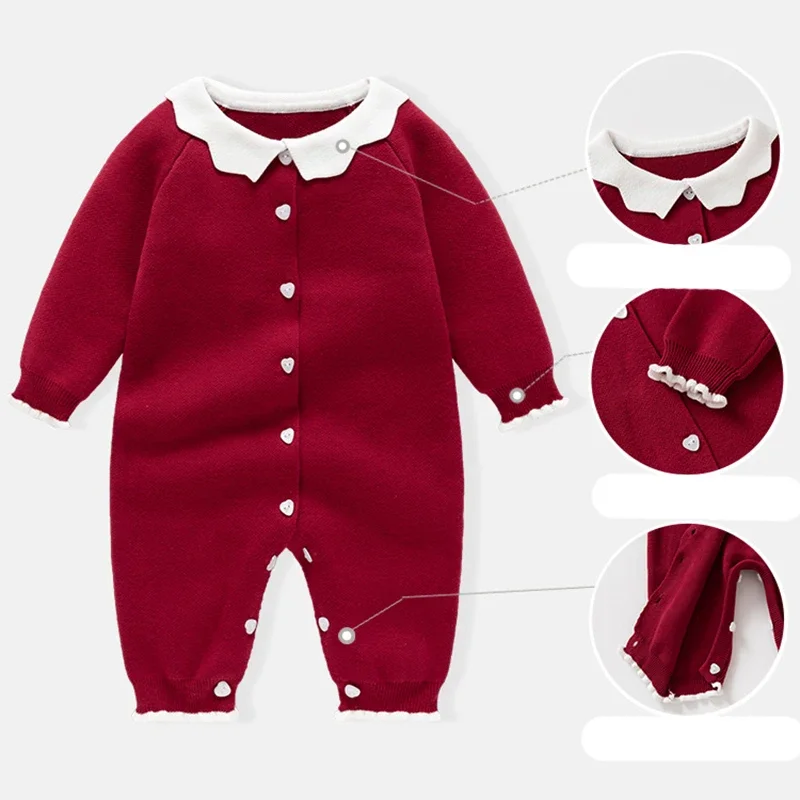 2025 New Autumn Infant Baby Girls Knitted Jumpsuit Toddler Baby Girl Knitted Romper 0-24M Kids Knitted Clothes